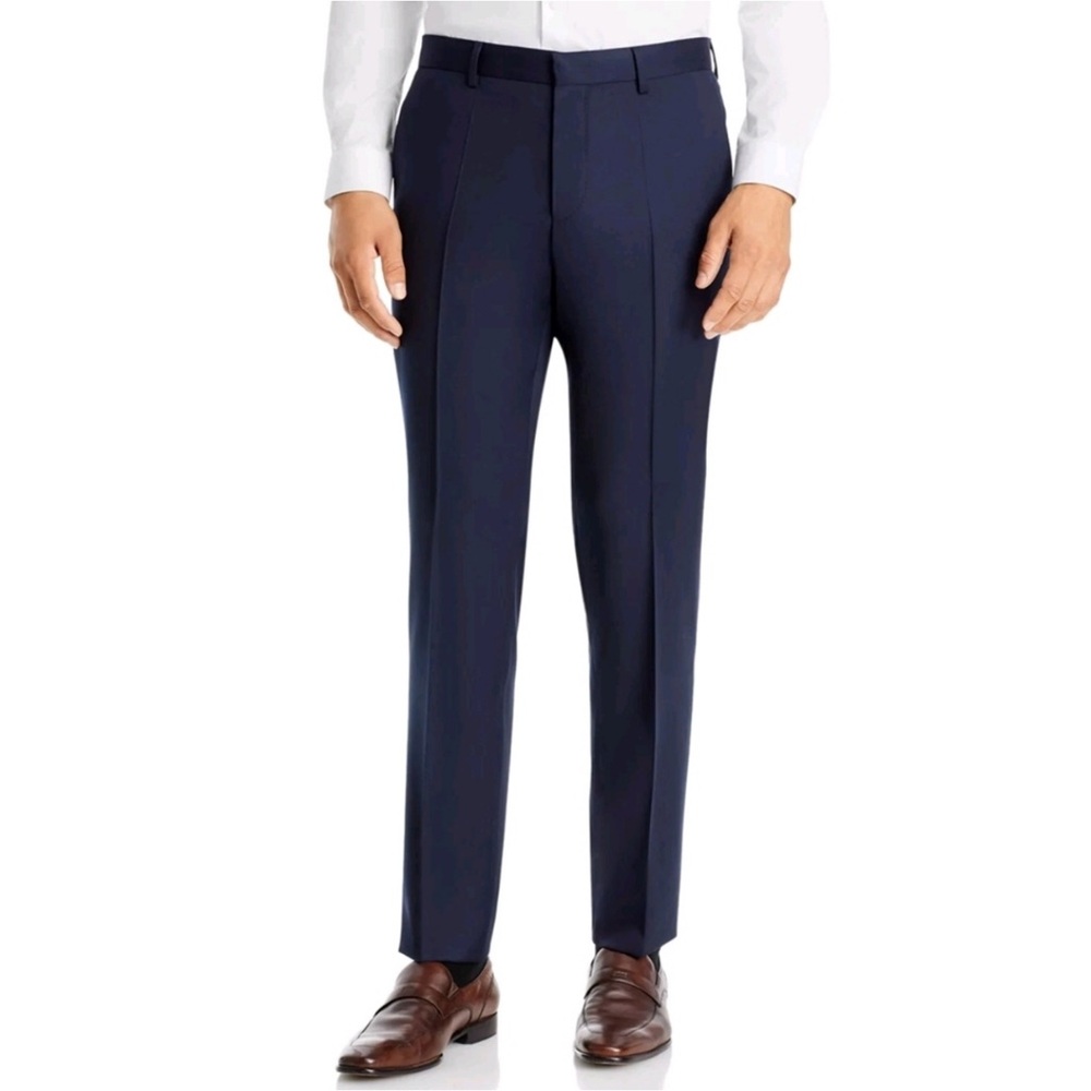 Hugo Boss Pants Size 40 Regular Navy Blue Slim Fit Wool Genesis 4 Unhemmed New
